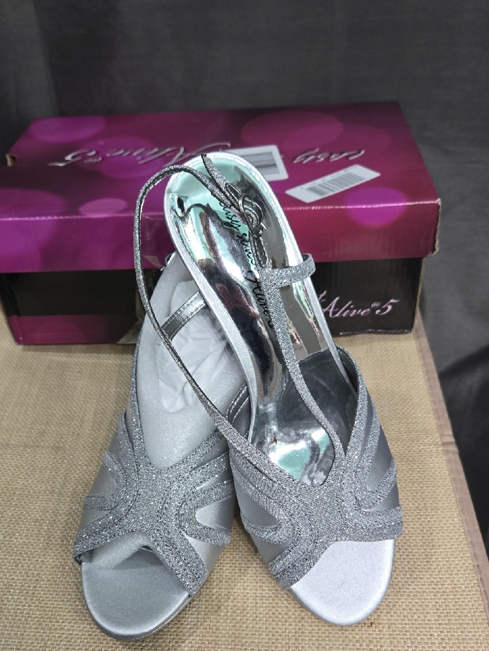 easy street Silver Glitter Slingback Sandals